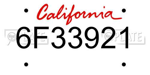 6F33921 California License Plate
