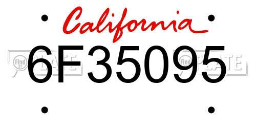 6F35095 California License Plate