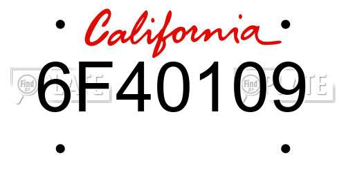 6F40109 California License Plate