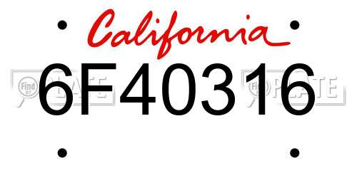 6F40316 California License Plate