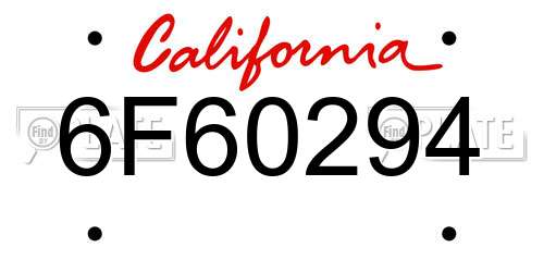 6F60294 California License Plate