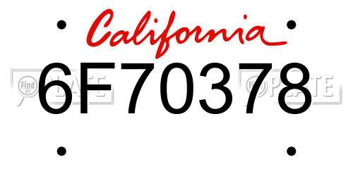 6F70378 California License Plate