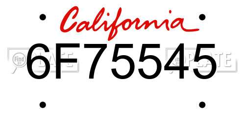 6F75545 California License Plate