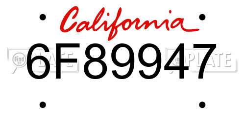 6F89947 California License Plate