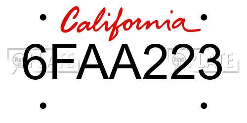 6FAA223 California License Plate
