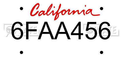 6FAA456 California License Plate
