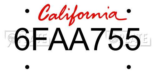 6FAA755 California License Plate