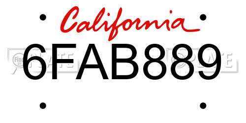 6FAB889 California License Plate
