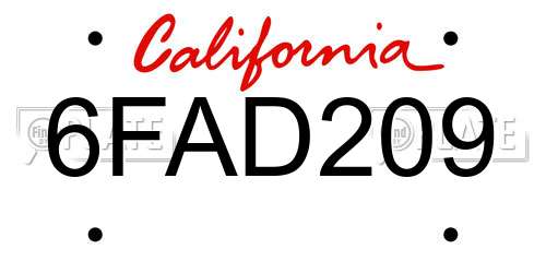 6FAD209 California License Plate