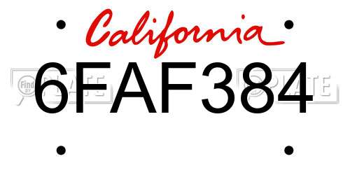 6FAF384 California License Plate