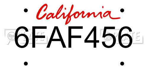 6FAF456 California License Plate