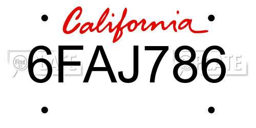 6FAJ786 California License Plate
