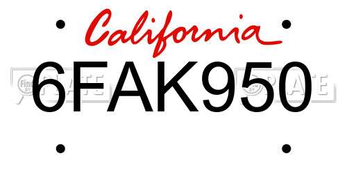 6FAK950 California License Plate