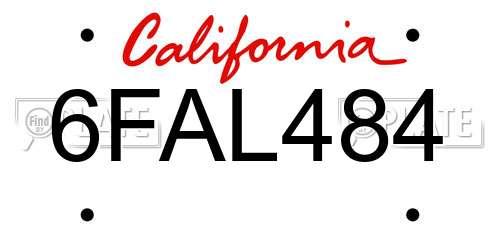 6FAL484 California License Plate