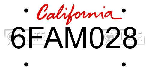 6FAM028 California License Plate