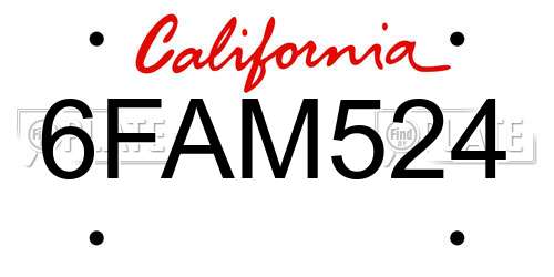 6FAM524 California License Plate
