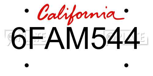 6FAM544 California License Plate