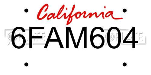 6FAM604 California License Plate