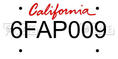 6FAP009 California License Plate