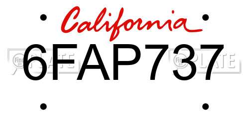6FAP737 California License Plate