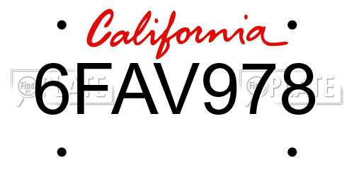 6FAV978 California License Plate
