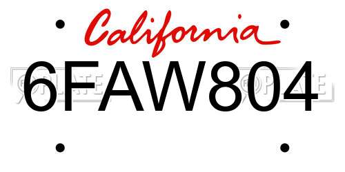 6FAW804 California License Plate