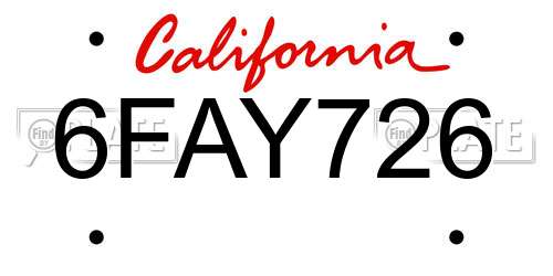 6FAY726 California License Plate