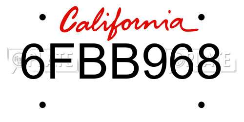 6FBB968 California License Plate