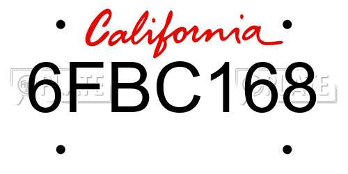 6FBC168 California License Plate