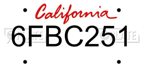 6FBC251 California License Plate