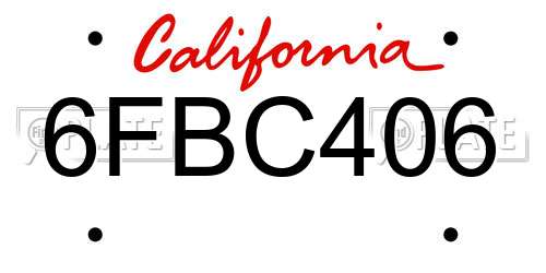 6FBC406 California License Plate