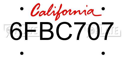 6FBC707 California License Plate