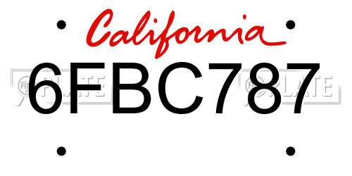 6FBC787 California License Plate