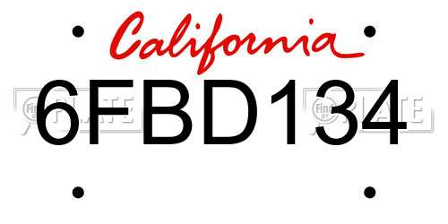6FBD134 California License Plate