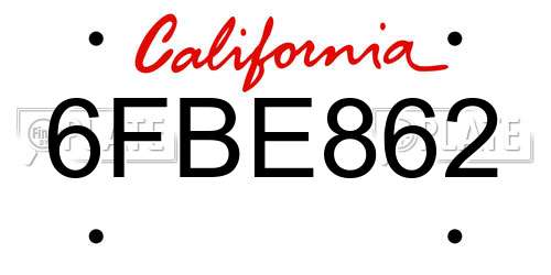 6FBE862 California License Plate