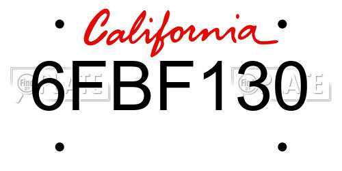 6FBF130 California License Plate