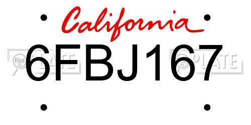 6FBJ167 California License Plate