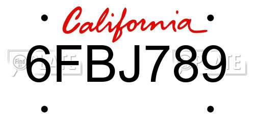 6FBJ789 California License Plate