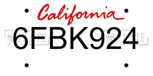 6FBK924 California License Plate