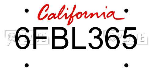 6FBL365 California License Plate