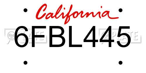 6FBL445 California License Plate