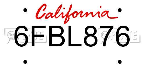 6FBL876 California License Plate
