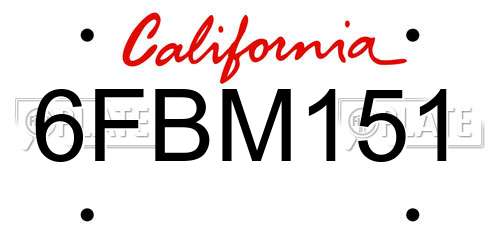 6FBM151 California License Plate