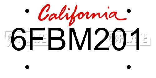 6FBM201 California License Plate