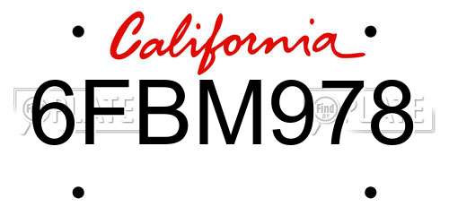 6FBM978 California License Plate