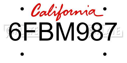 6FBM987 California License Plate