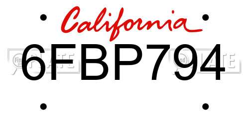 6FBP794 California License Plate