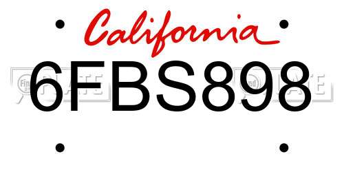 6FBS898 California License Plate