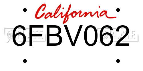 6FBV062 California License Plate