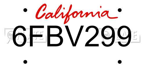 6FBV299 California License Plate